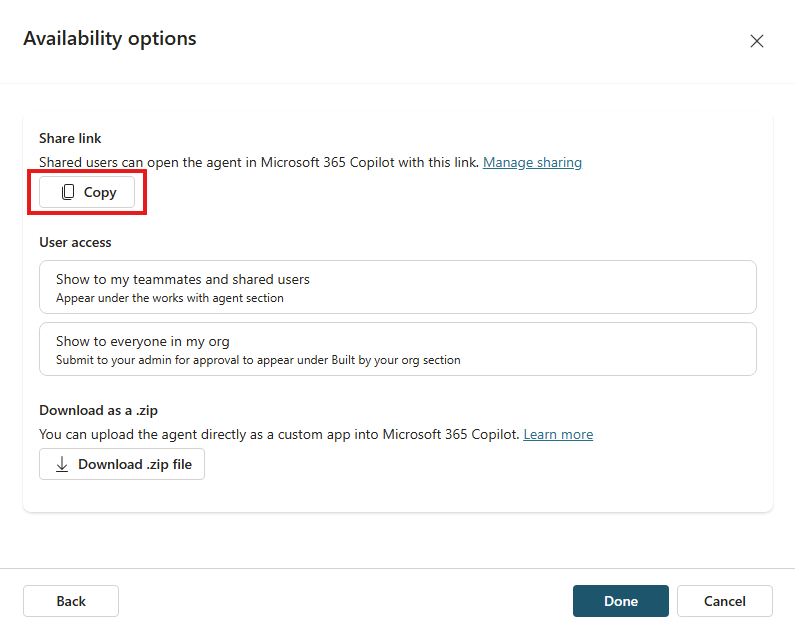 Availability options 창
