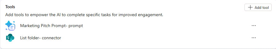 커넥터 도구가 추가된 Product Support 에이전트의 Tools 섹션