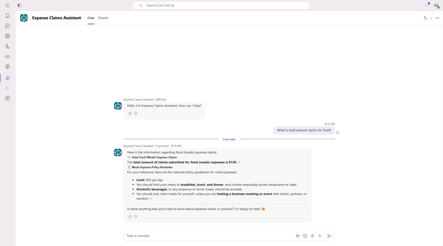 Teams에서 에이전트 테스트