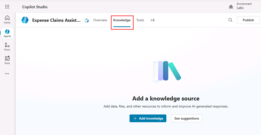 Copilot Studio의 Knowledge 페이지