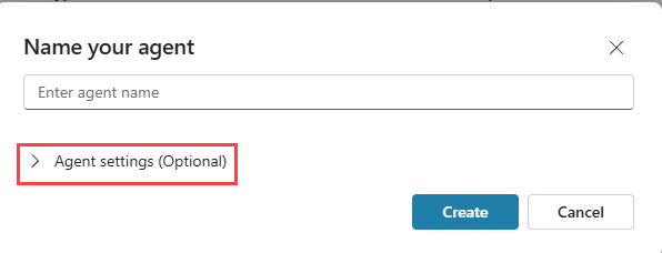 빈 에이전트 만들기 대화 상자
